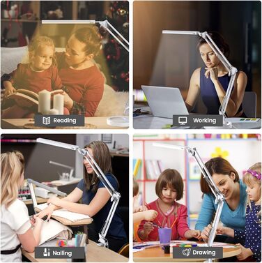 SKYLEO Dimmable Desk Lamp with Clip - Eye Protection LED Task Lamp - 3 Modes & 10 Brightness Levels - Black