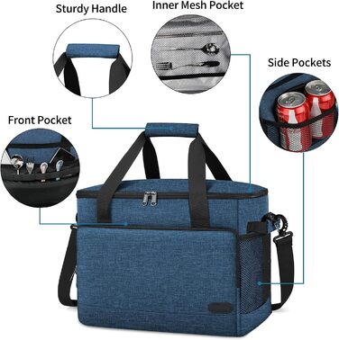 Термосумка Lubardy 15L/30L сіра/блакитна: велика, складана, водонепроникна для пікніка та обіду