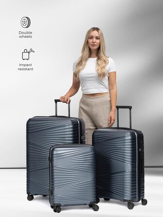 Легкий валіза-тележка з жорстким корпусом, 50 x 32 x 75 см, 103 літри, 3,63 кг, поліпропілен, TSA-замок, набір 3 шт. (темно-сірий металік)