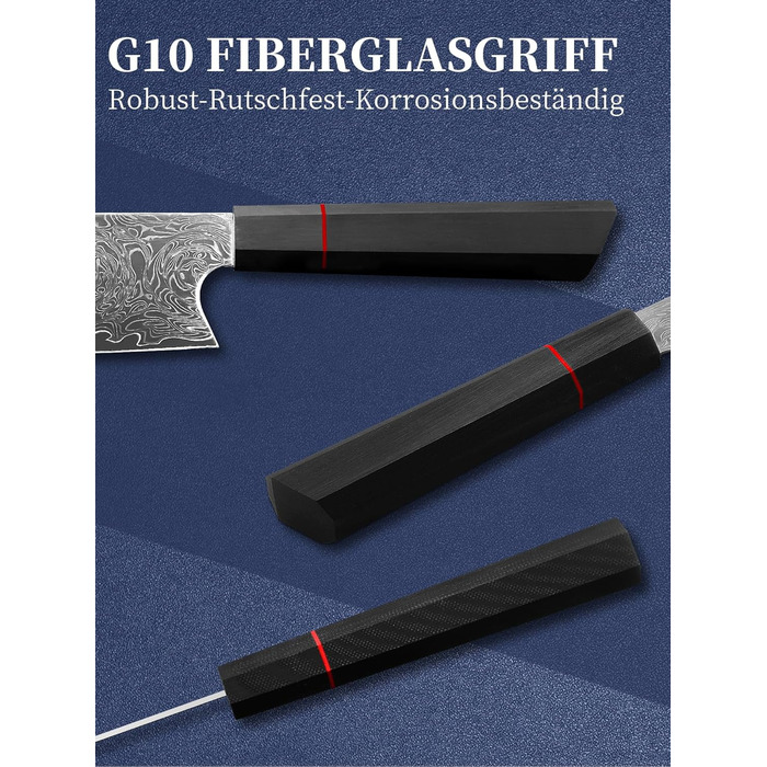 Японський ніж шеф-кухаря Plys Damast: професійний кухонний ніж з чорним дерев'яним руків'ям (Nakiri)