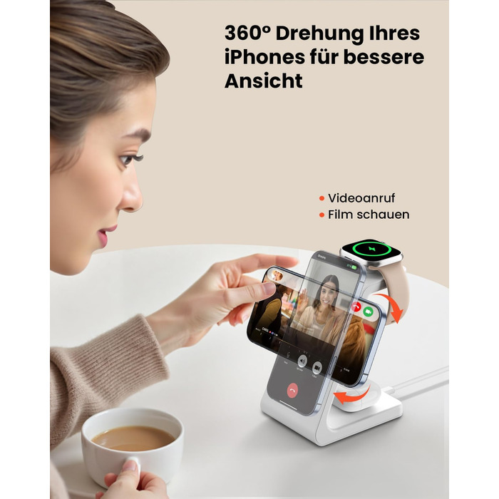 GEEKERA 3-в-1 зарядний пристрій Qi2 з MagSafe, 15W індукційна станція для iPhone 17/16/15/14/13/12, Apple Watch 11-2 та AirPods, білий/сірий