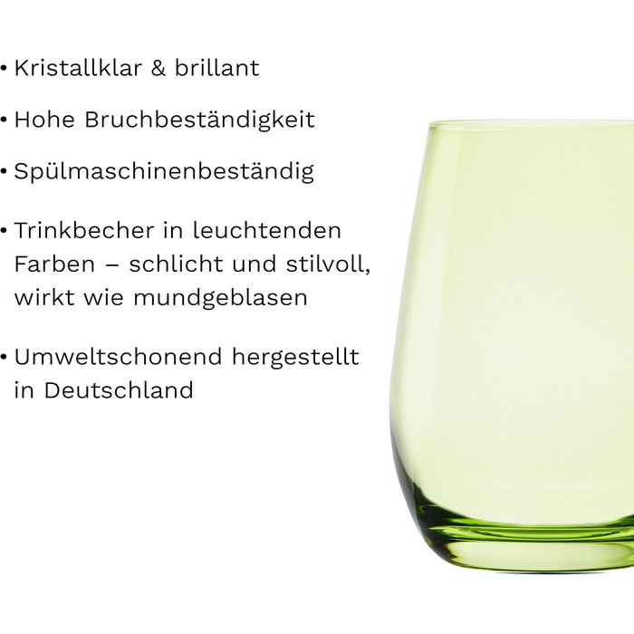 Stölzle Lausitz ELEMENTS Glasses 465 ml Green I Drinking Glasses 6-Piece Set I Dishwasher-Safe Glass Set I High Impact Resistance I Universal Glasses as Water Glasses, Juice Glasses, Whisky Glasses