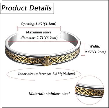 Чоловічий браслет JewelryWe з нержавіючої сталі з вовком, плетіння, стиль вікінг/байкер, відкритий браслет, срібло/золото/чорний, еластичний, набір 2 шт. (Молот Тора)