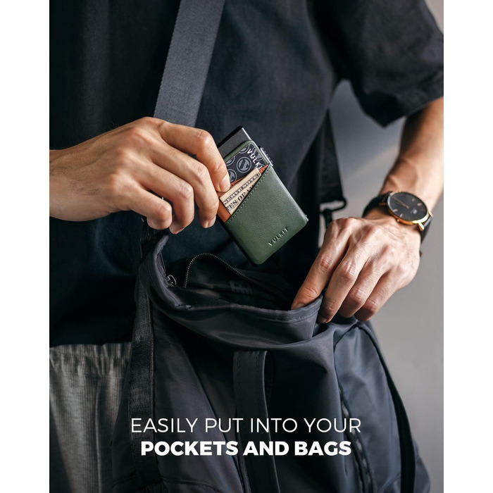 Чоловіче кредитне портмоне VULKIT з металу та шкіри, автоматичне відкривання, RFID NFC захист, slim дизайн, на 5-9 карт, зелений