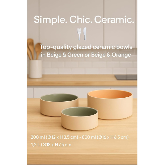 Миска для собак з кераміки, велика, 1.2л, антиковзаюча, бежево-зелена, Flamingo Anca, 1.2 л