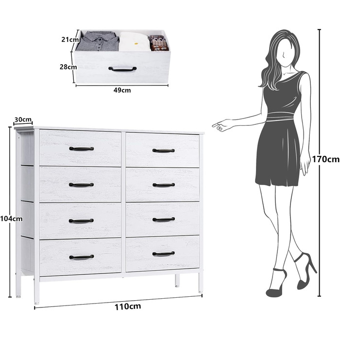 LYNCOHOME Chest of Drawers, Fabric Chest of Drawers, TV Stand Sideboard with 6 Fabric Drawers, Storage Cabinet Bedroom Drawer Chest Kitchen Organizers Furniture for Office Hallway (White-4*2l)