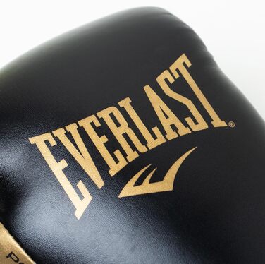 Боксерські рукавички Everlast Powerlock 2R, 12 oz, чорний/золотий – для спарингу, тренування на боксерському мішку, з підтримкою зап'ястя, 4-шаровий шар, оригінальна екіпіровка Everlast