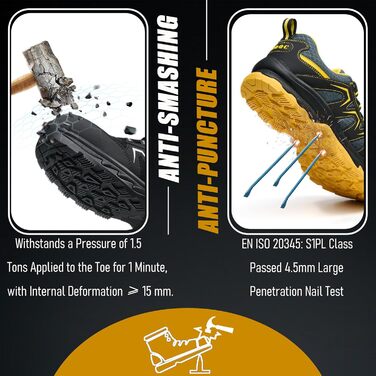 Черевики безпеки чоловічі/жіночі ESD Antistatisch SR, неслизькі робочі черевики з металевим підноском, легкі, дихаючі, комфортні, широка колодка, для промисловості та виробництва, 43 EU, чорні