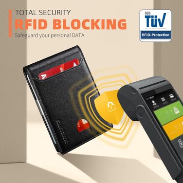 RUNBOX Шкіряний гаманець-монетниця для чоловіків - RFID захист, тонкий, з подарунковою коробкою, чорний