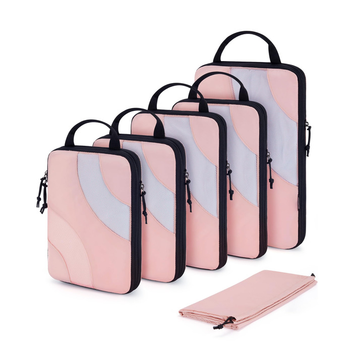 Органайзери для валізи BAGSMART компресійні (6 шт.) - рожеві. Набір кубиків для пакування, органайзер для подорожей в ручній поклажі
