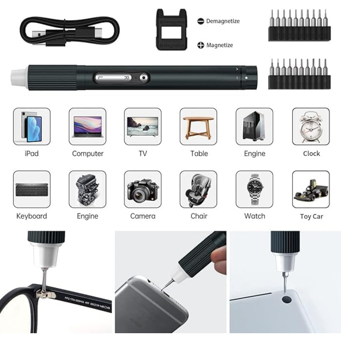 JAKEMY Mini Електродриль E21-B: Набір для дрібної механіки з регулюванням моменту та LED-підсвічуванням, USB-C зарядка