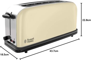 Тостер Russell Hobbs Colours+ з широким слотом, 2 скибки, нержавіюча сталь, кремовий, 1000 Вт, підставка для булочок, 6 режимів підсмажування, функція розморожування