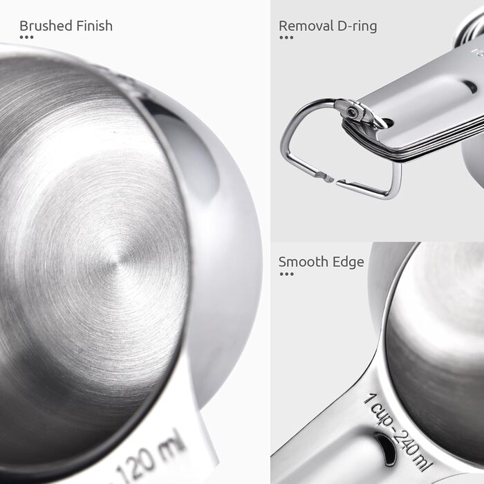 U-Taste Measuring Cups and Spoons, 12-Piece Set: 18/8 Stainless Steel Kitchen Metal Measuring Tools, Durable, Stackable Portion Cups and Spoons for Baking, Cooking Food Ingredients