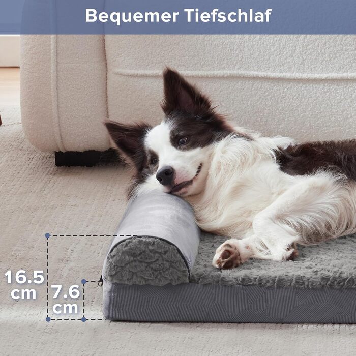 FURTIME Orthopedic Dog Bed for Large Dogs - Ergonomic Dog Cushion - 89x64 cm Dog Sofa Washable Dog Cushion (L - L 89 x W 64 x H 17 cm, Grey)