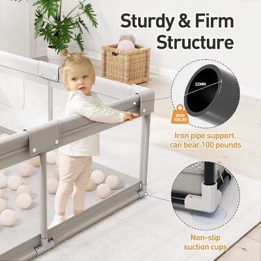 ZEEBABA Baby Playpen, Playpen for Babies (59 x 59 x 27 inches), Kids Safe Play Center for Babies and Toddlers, Extra Large Playpen, Baby Playpen Fence Gives Mommy a Break (150cm)