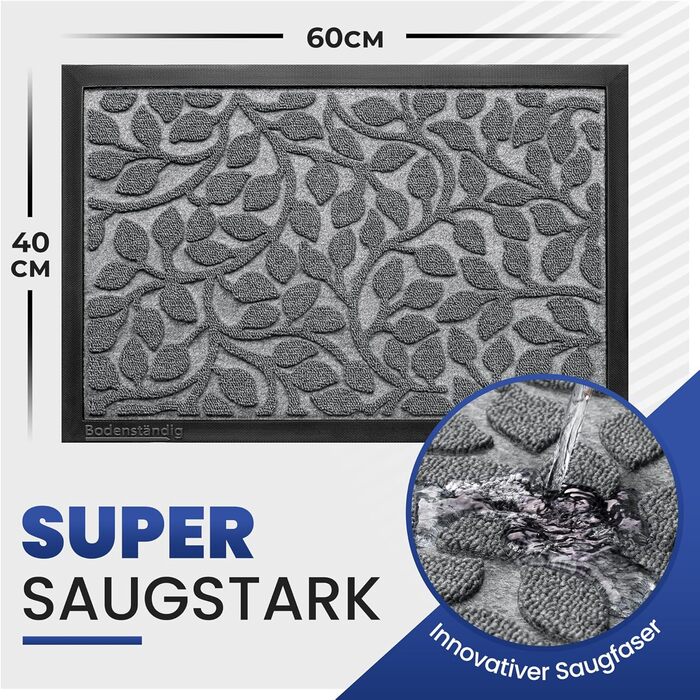 Килимок для дому та вулиці 40x60 см сірий - міцний, з рифленою поверхнею для чищення взуття