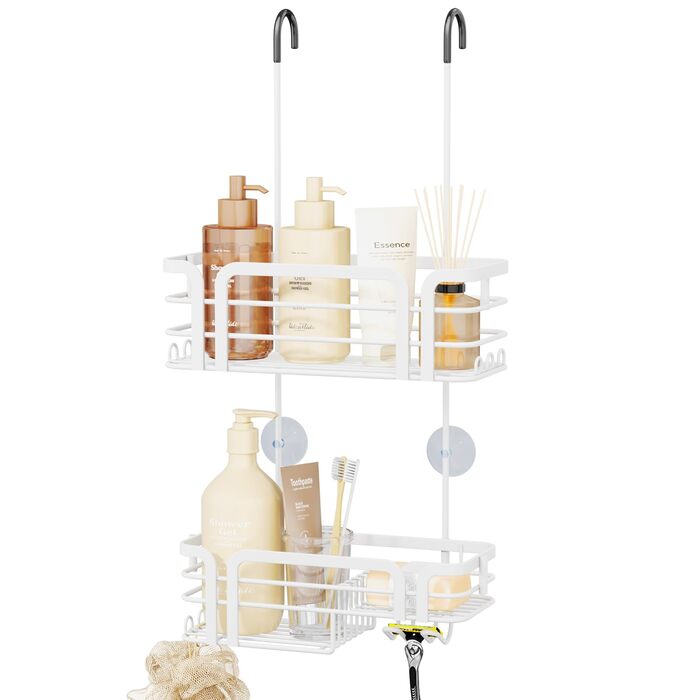 Поличка для душу SWTYMIKI: нержавіюча сталь, 11 гачків, 2 способи встановлення, аксесуари для душу (біла)