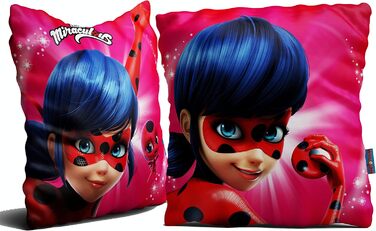 Декоративна подушка Miraculous Леді Баг 40x40 см для дітей, авто, дивану, реверсивна, з героями Марінетт, Адріан, Кет Нуар, Париж, до постільної білизни