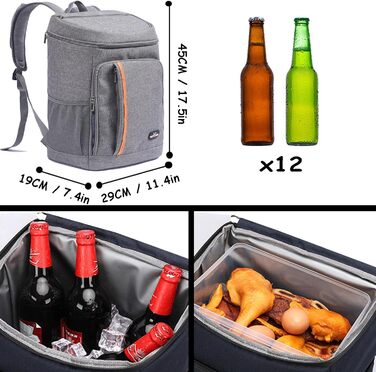 Терморюкзак 26L Kühl: ізольована сумка-холодильник для пікніків, походів, кемпінгу, риболовлі та роботи (сірий)