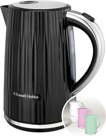 Russell Hobbs Kettle [1.7L 2400W] Eden White, Stainless Steel Accents (Removable Scale Filter, Push-Button Lid Opening, Water Level Indicator, Illuminated Switch, BPA Free) Teapot 27360-70 (Black)