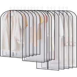 16 чорних мішків для одягу з блискавкою, 60 x 120/100/80 см. Захисні мішки для одягу, костюмів, пальто, суконь, сорочок. Організація та зберігання одягу.