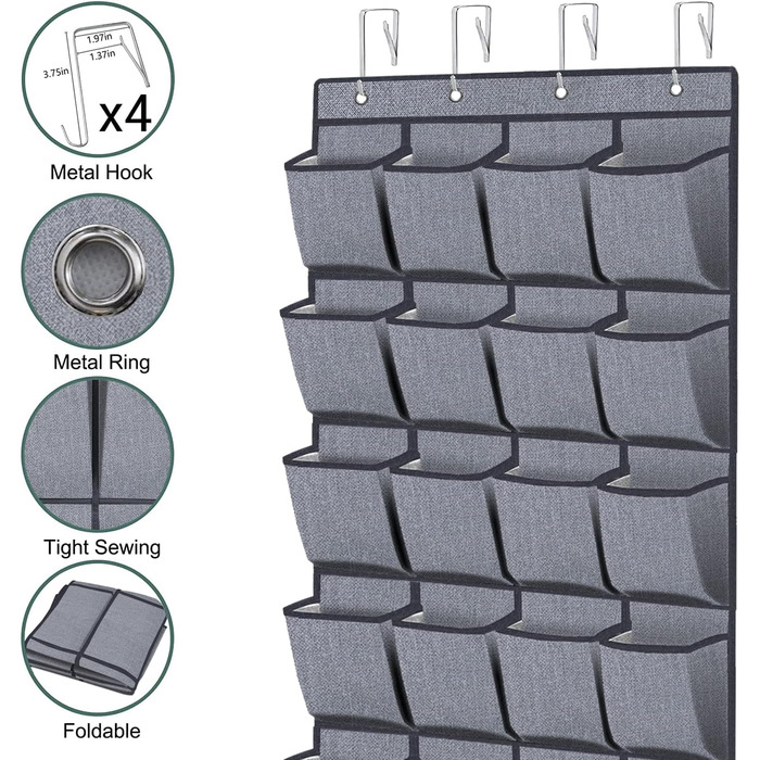 Органайзер для взуття навісний Homfort 24 кишені, 156x56 см, Сірий льон - зручне зберігання взуття за дверима