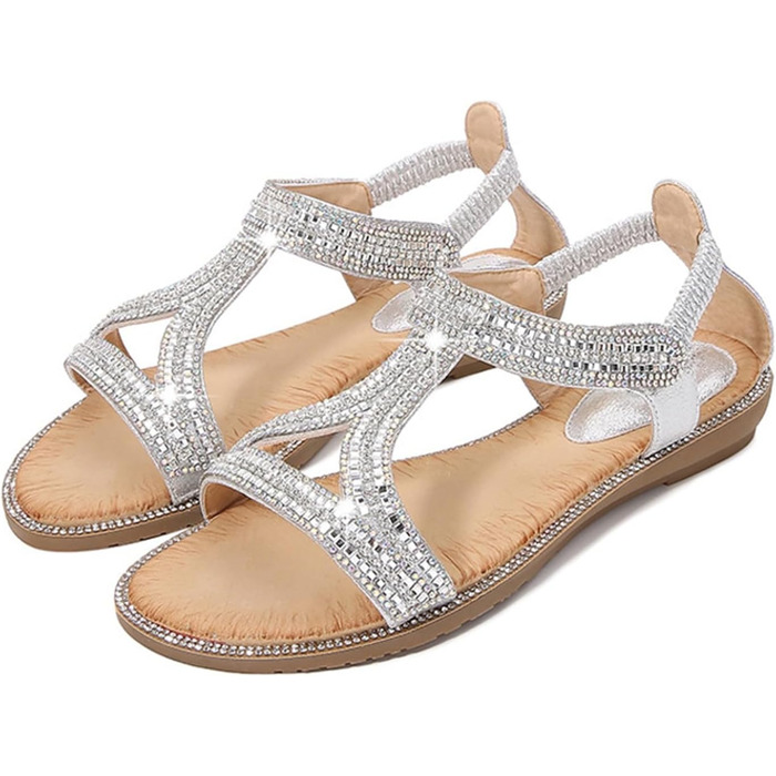 Босоніжки жіночі Slingback ортопедичні літні Boho сріблясті (38 EU) з м'якою устілкою та дихаючим матеріалом для широкої ноги (Hallux Valgus)