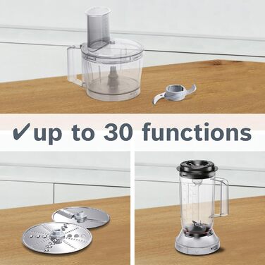 Кухонний комбайн Bosch MultiTalent 3 MCM3201B, 800 Вт, 30 функцій, 2.3 л, міксер 1 л, універсальний ніж, насадки для нарізки і натирання, збивальна насадка, чорний