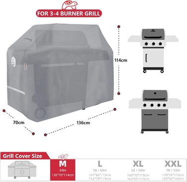 Водонепроникний чохол Turtle Life для газового гриля 3-4 пальники, сірий 136x70x114 см, не вигорає 2 роки