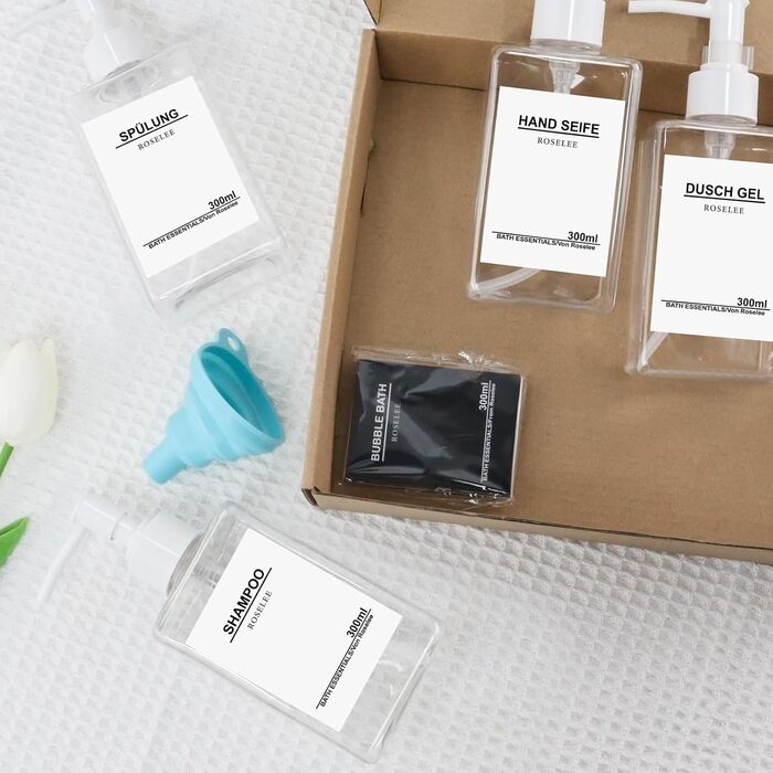 Набір дозаторів для мила Roselee (4 шт.), 300 мл, прозорі, для кухні та ванної кімнати