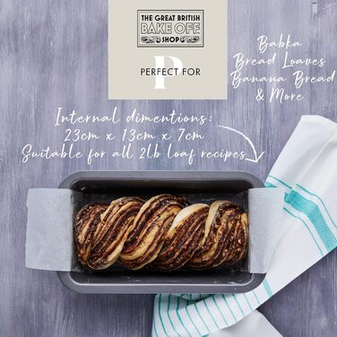 The Great British Bake Off Loaf Tin for Baking, 900g Capacity, for Bananas, White and Seeded Breads, Official GBBO Logo, Non-Stick Carbon Steel, Delicate Egg Blue, 23 x 13 x 7 cm