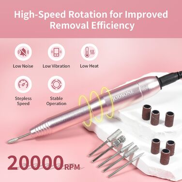 Електрична фрезер для нігтів JODSONE 6 в 1 – бездротова, 20000 об/хв, USB-зарядка, для гель-лаку, манікюрний набір з регулюванням швидкості