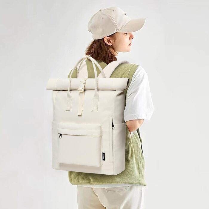 KALIDI Backpack Women's Backpack Men's Daypack with Laptop Compartment, Unisex Modern Rolltop Backpack Daypack, Waterproof School Backpack, Casual Backpack School Leisure Uni Work (Beige)