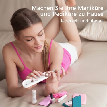 Електричний набір для манікюру та педикюру POLAMD з акумулятором, 6 насадок, LED-підсвітка, 5 швидкостей, професійний фрезер для гелю та натуральних нігтів