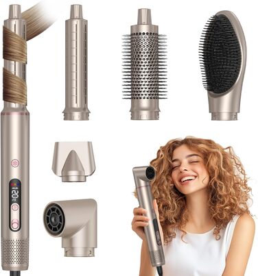 Airstyler 6-в-1 з LCD-дисплеєм: фен-щітка, стайлер для волосся, локони, об'єм, випрямлення, сушка, 110000 обертів/хв