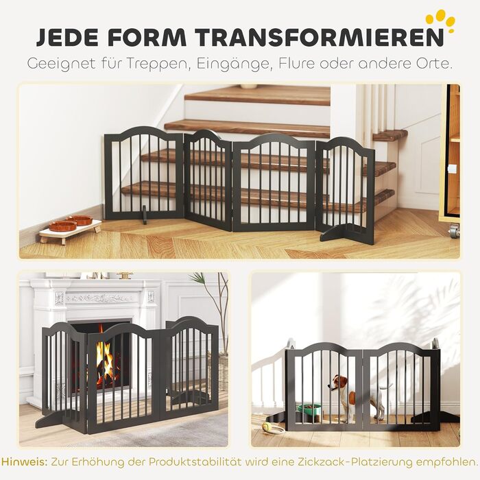 Захисний бар'єр для собак PawHut 5-секційний, 261.5 x 61 см, розкладний, з дверцятами, білий