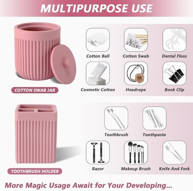Набір аксесуарів для ванної кімнати XLHOMO, 5 шт. з штучного каміння: дозатор для рідкого мила/лосьйону, тримач для зубних щіток, чашка, контейнер для ватних паличок та органайзер для косметики, рожевий