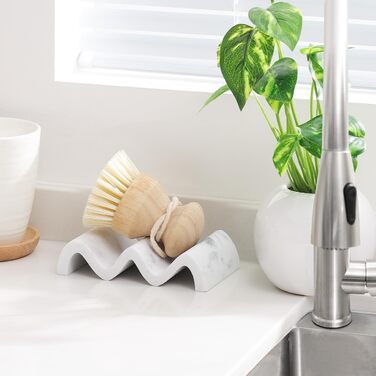 Підставка для мила Luxspire з двошаровою конструкцією, швидковисихаюча, з текстурою мармуру, для кухні, ванної кімнати, душу - (Хвиля, Білий мармур)