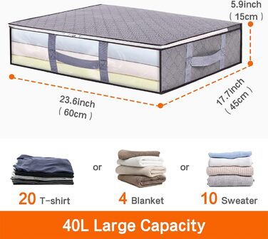 Органайзери для зберігання під ліжком Vieshful (4 шт.) 40L – комоди-органайзери для білизни, постільної білизни, ковдр сірого кольору
