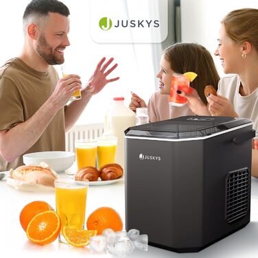 Машина для приготування льоду Juskys IceOracle - швидке приготування коктейльних кубиків (6-13 хв) - компактний пристрій на 12 кг/день - великий контейнер для льоду - чорний колір