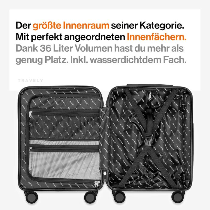 Чемодан ручної поклажі Travely Premium 55x40x20cm, 36L, Roségold (рожеве золото) з TSA замком та плавними колесами, підходить для Ryanair, Lufthansa, Eurowings