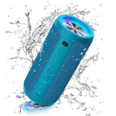 Ortizan Bluetooth Колонка з підсвіткою, портативна водонепроникна (IPX7) колонка з подвійними басами, 30 год автономії, гучний зв'язок, блакитний
