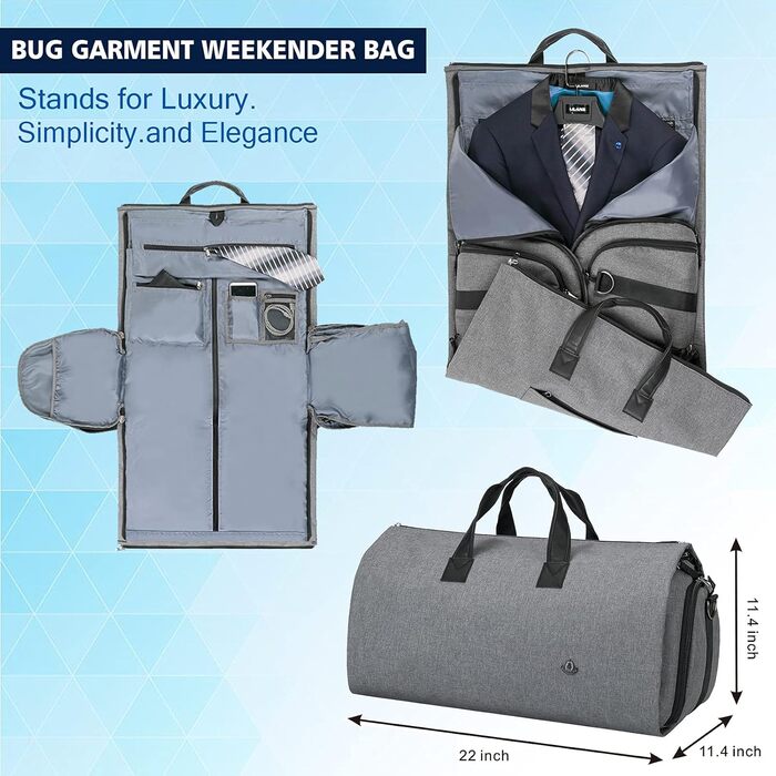 Чохол для одягу Bug Garment Bags 2-в-1, дорожній, сірий, XL, з відділенням для взуття