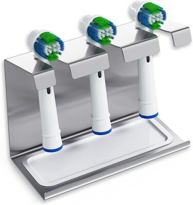 WIETRE Stainless Steel Brush Head Holder with Catch Basin | Fits Oral-B, iO, Philips Sonicare, Waterpik, Fairywill | Toothbrush Holder, Brush Head Holder (3-Pack)