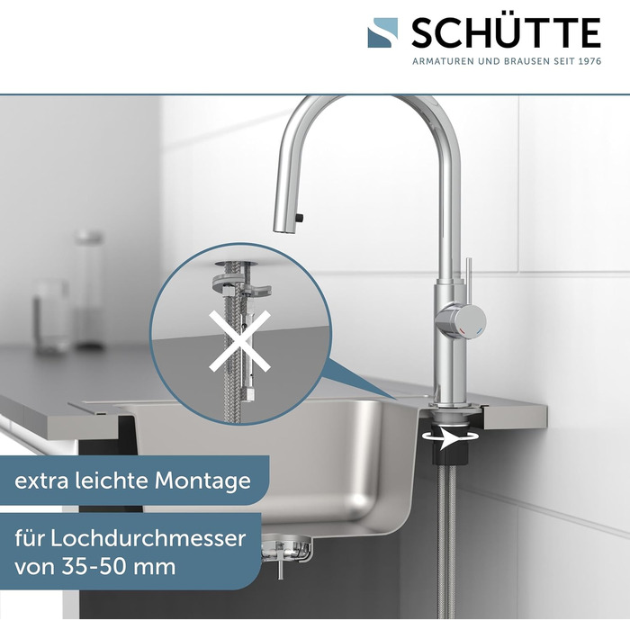 Кухонний змішувач SCHÜTTE 79562 Blackpool з висувною лійкою, поворотний на 360°, з однорідним керуванням, для мийки, хром