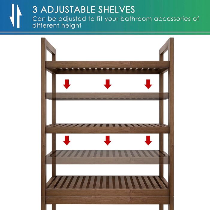 SMIBUY Toilet Shelf, Bamboo Toilet Rack, Adjustable Washing Machine Shelf, Bathroom Shelf with 3 Storage Shelves, Space-Saving, Easy to Assemble (Walnut)
