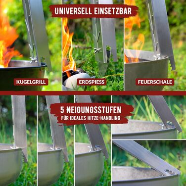 Grillart® XXL Преміум дошка для лосося з нержавіючої сталі – поворотна на 180° та з 5-позиційним регулюванням – для гриля та вогнища – міцна фурнітура для гриля – 55 см завдовжки та 18 см завширшки