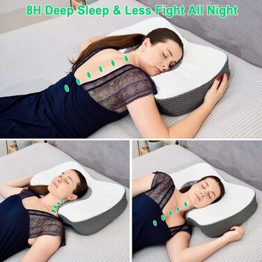 Elviros Orthopedic Memory Foam Pillow, Head Pillow for Neck Pain, Sleep Pillow, Ergonomic Neck Roll, Neck Support Pillow for Shoulder Pain, Anti-Snoring Pillow for Side Sleepers Dark Grey 60 x 38.6 x 9.9/13.5 cm