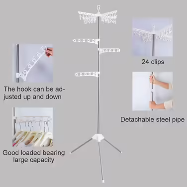 BAOYOUNI Folding Clothes Rack Clothes Drying Rack Garment Rack Clothes Rack Universal Clothes Dryer, with 5 Folding Clothes Hooks, Space-Saving, for Shirts, Blouses, Sweaters, Dresses