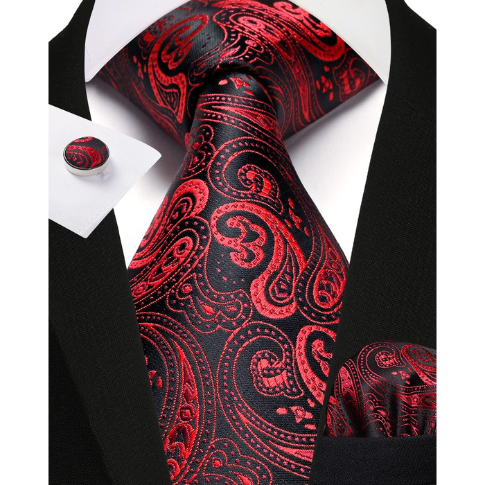 Чоловіча краватка Enlision Paisley, комплект з нагрудною хусткою та запонками, формальна, бізнес, червоно-чорна